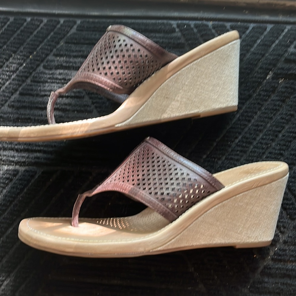 UGG Solena Wedge Thong Slide Sandals brown cream W10